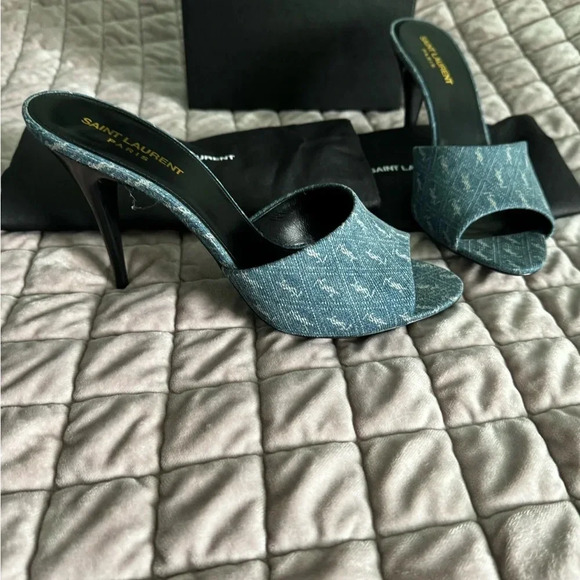 New In Box YSL Saint Laurent LA 16 Denim Mule Size 41 Heels 👠 Open toe shoes - Picture 6 of 9